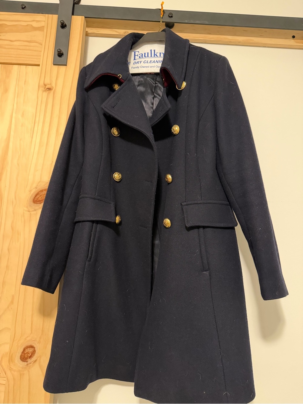 Trina Turk Navy Double-Breasted Pea Coat with Gold Buttons